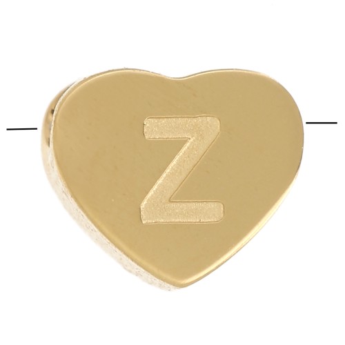 6x7mm Stainless steel 316L heart shape alphabet bead - Z - Gold x1