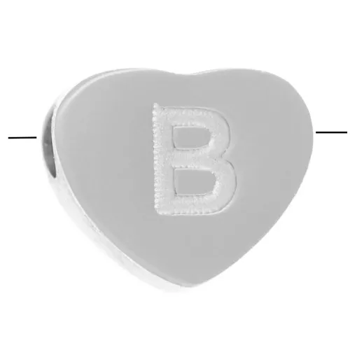 6x7mm - Stainless steel 316L alphabet heart shape bead - B x1