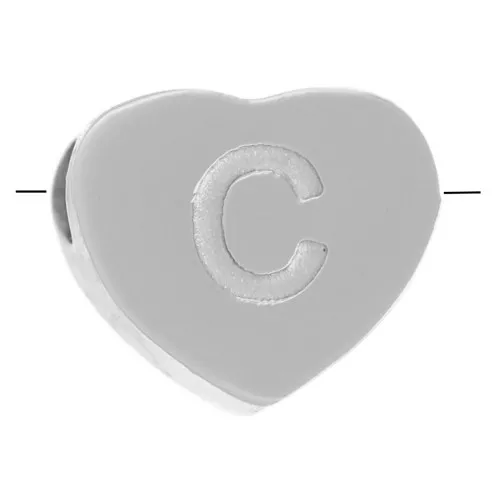 6x7mm - Stainless steel 316L alphabet heart shape bead - C x1