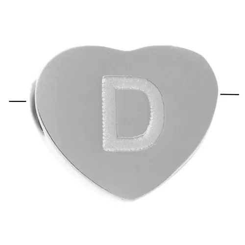 6x7mm - Stainless steel 316L alphabet heart shape bead - D x1