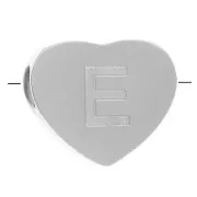 6x7mm - Stainless steel 316L alphabet heart shape bead - E x1