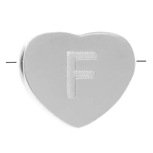 6x7mm - Stainless steel 316L alphabet heart shape bead - F x1