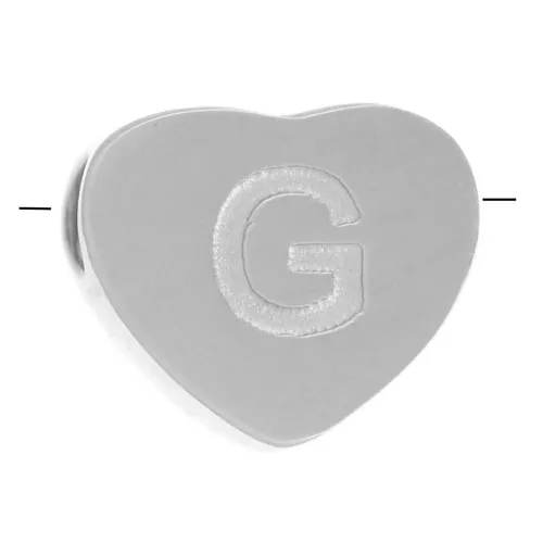 6x7mm - Stainless steel 316L alphabet heart shape bead - G x1