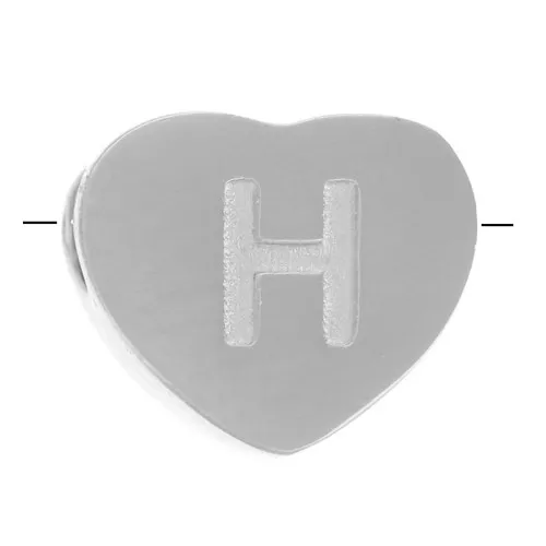 6x7mm - Stainless steel 316L alphabet heart shape bead - H x1