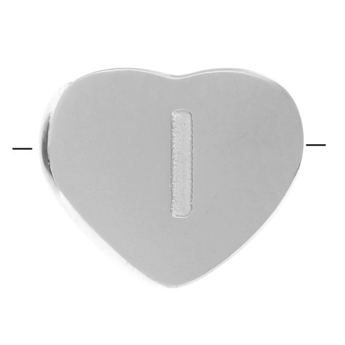 6x7mm - Stainless steel 316L alphabet heart shape bead - I x1