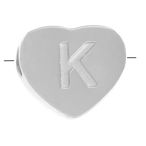 6x7mm - Stainless steel 316L alphabet heart shape bead - K x1