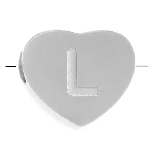 6x7mm - Stainless steel 316L alphabet heart shape bead - L x1
