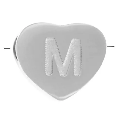 6x7mm - Stainless steel 316L alphabet heart shape bead - M x1