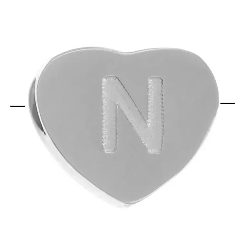 6x7mm - Stainless steel 316L alphabet heart shape bead - N x1