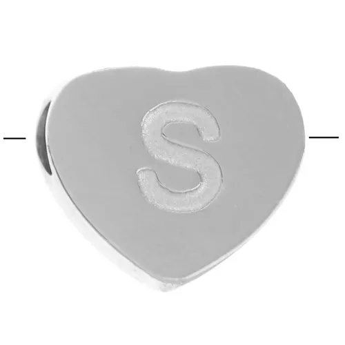 6x7mm - Stainless steel 316L alphabet heart shape bead - S x1