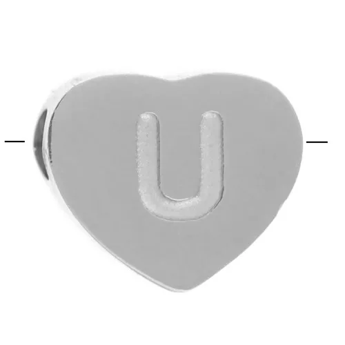 6x7mm - Stainless steel 316L alphabet heart shape bead - U x1