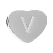 6x7mm - Stainless steel 316L alphabet heart shape bead - V x1