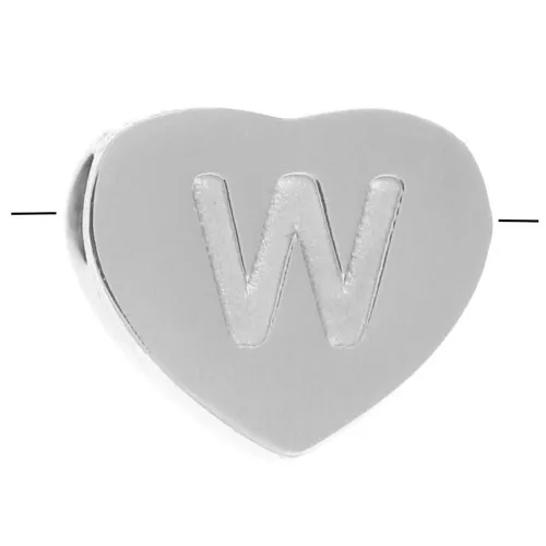 6x7mm - Stainless steel 316L alphabet heart shape bead - W x1