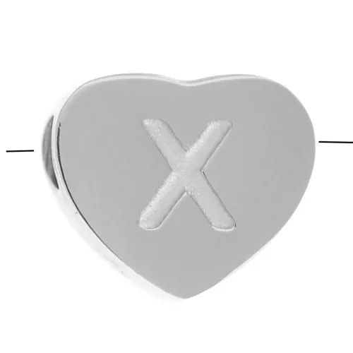 6x7mm - Stainless steel 316L alphabet heart shape bead - X x1