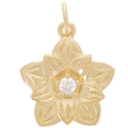 15x13mm Flower pendant with Zirconium oxide - 3 microns Gold plated x1
