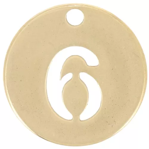 12mm 304 stainless steel Round charm - number 6 - Gold x1