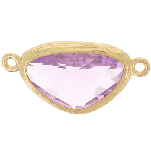 19x10mm Oval irregular spacer with CZ - 3 microns Gold plated - Pink x1