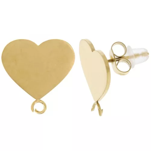 14.5x14mm Stainless steel 316L Heart studs - Gold x2