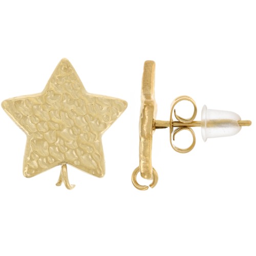 14mm 304L Stainless Steel Hammered Star Stud Earrings - Gold x2