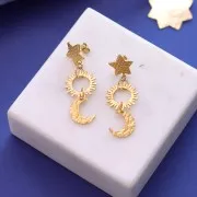 14mm 304L Stainless Steel Hammered Star Stud Earrings - Gold x2