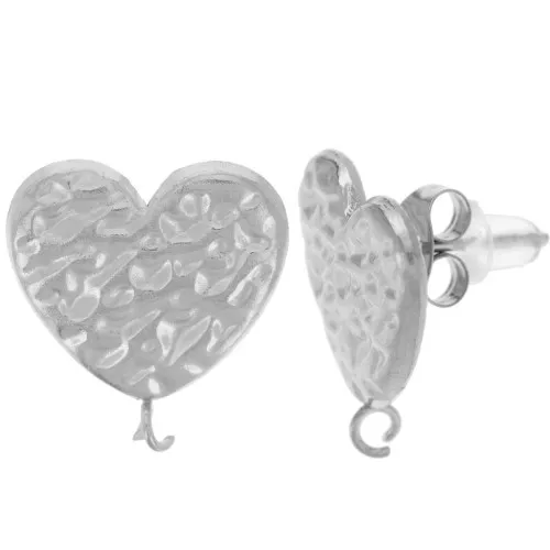16x15mm 304L stainless steel Hammered heart earstuds x2