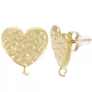 16x15mm 304L stainless steel Hammered heart earstuds - gold x2