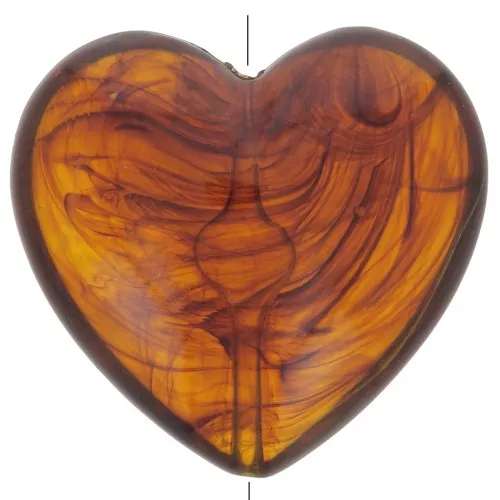 26x27mm Heart bead in translucent resin - Marbled amber x1
