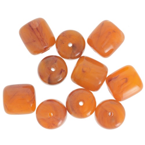 Tubular beads 12x11 mm in translucent resin - Apricot marbled x6