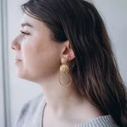 63x30mm 304L stainless steel Round dangling earrings - Gold x2