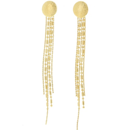 77x10mm 304L stainless stfringe earrings with hammered round - Gold x2