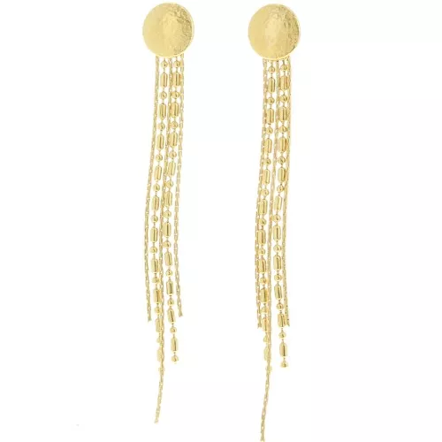 77x10mm 304L stainless stfringe earrings with hammered round - Gold x2