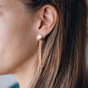 77x10mm 304L stainless stfringe earrings with hammered round - Gold x2