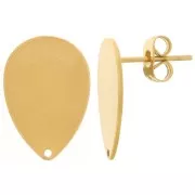 17.5x12mm 304 stainless steel drop earstuds with hole - Gold x2