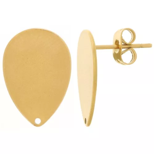17.5x12mm 304 stainless steel drop earstuds with hole - Gold x2