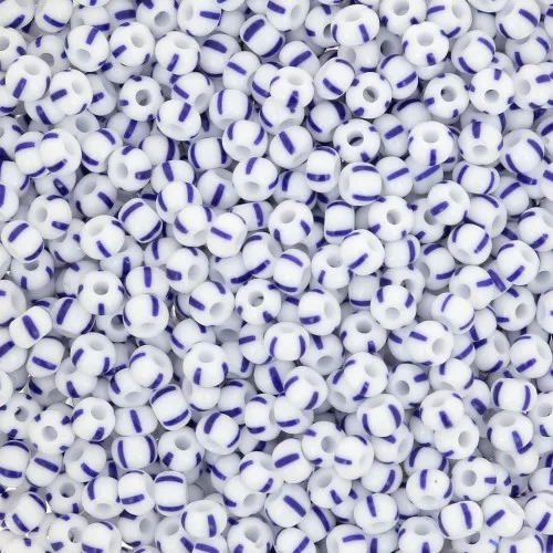 Preciosa Seed beads striped 9/0 2.5 mm - White - Blue x20g