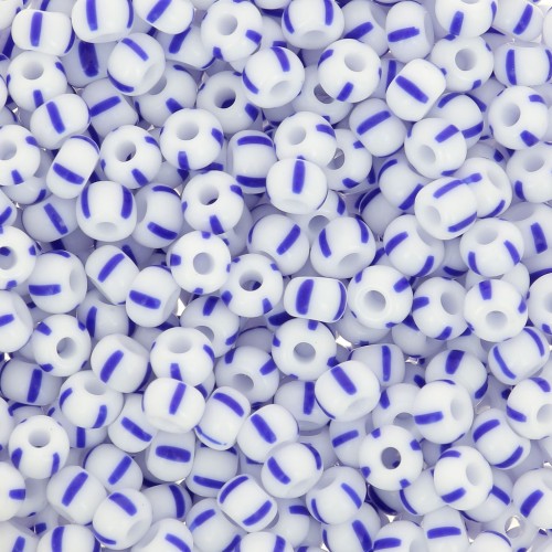 Preciosa Striped Seed Beads, 7/0 - 3.5 mm - White - Blue x20g