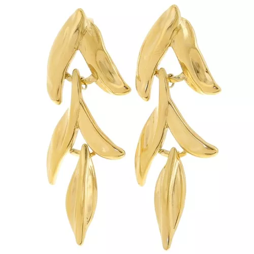 48x17.5mm 304L stainless steel Leaf dangle earrings - Gold x2
