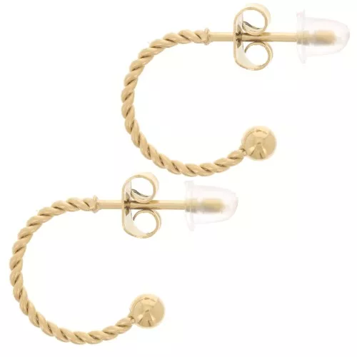 12mm 304L stainless steel Open twisted hoop earrings with small ball - Gold x2