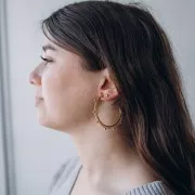 56mm 304L stainless steel Open hoop earrings with chain and small balls x2