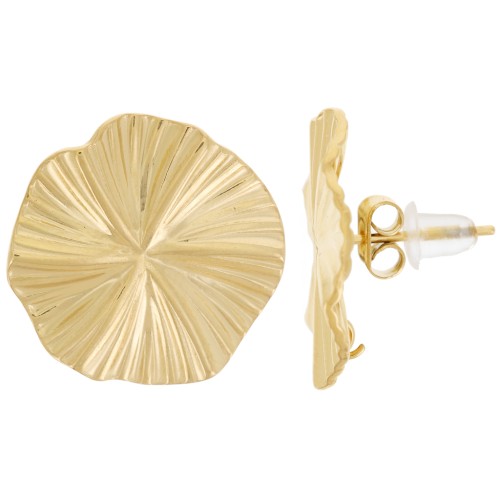 18mm 304L stainless steel pleated effect round earstuds - open ring - Gold x2