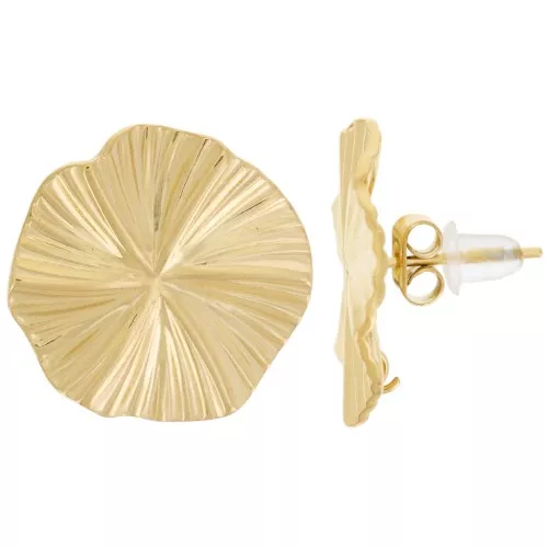 18mm 304L stainless steel pleated effect round earstuds - open ring - Gold x2