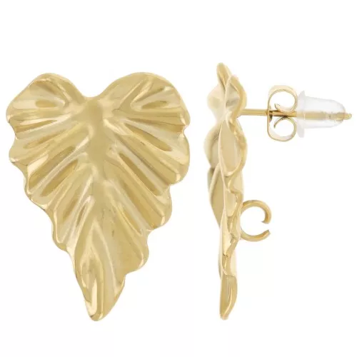 25x18mm stainless steel 304L pleated effect heart earstuds - open ring - gold x2