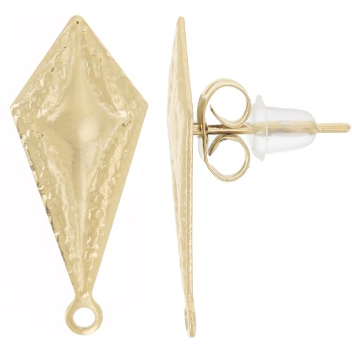 21.5x9mm 304L stainless steel Hammered diamond earstuds - Gold x2