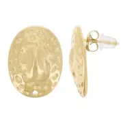 18x13.5mm 304L stainless steel Hammered oval earstuds - Gold x2