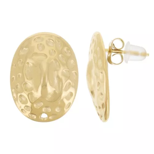 18x13.5mm 304L stainless steel Hammered oval earstuds - Gold x2