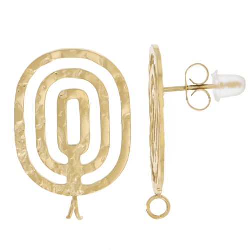 24x16mm stainless steel 316L oval openwork hammered earStuds - open ring - Gold x2