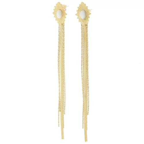 98x13mm 304L stainless steel cabochon gemstone fringe earrings - gold x2