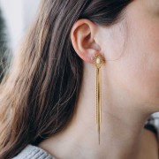 98x13mm 304L stainless steel cabochon gemstone fringe earrings - gold x2