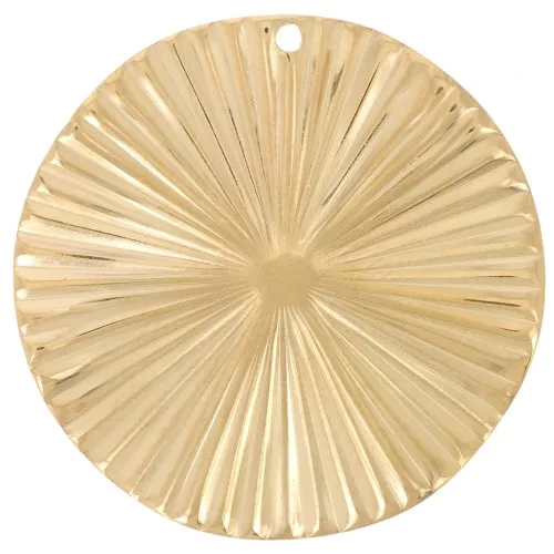 32mm Stainless steel 304L Round pleated effect pendant - Gold x1