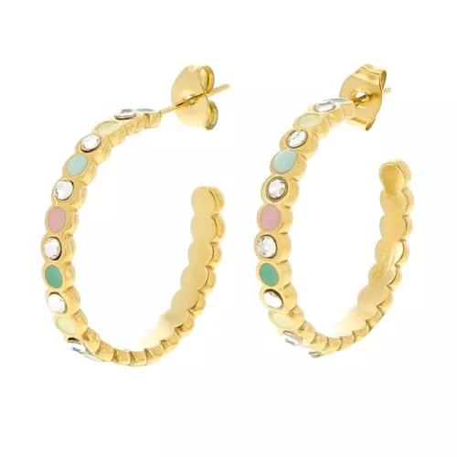 25mm 304L stainless steel open hoop earrings with epoxy resin and rhinestones x2